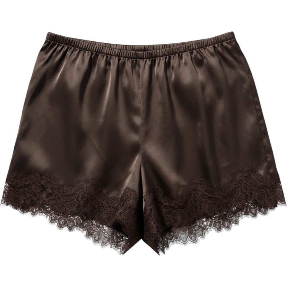 NWT Brown Satin Lace Trim Shorts Womens L Layering